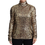 Dolce & Gabbana Brown Leopard Fit Turtleneck Sequin Sweater TSH5689-46