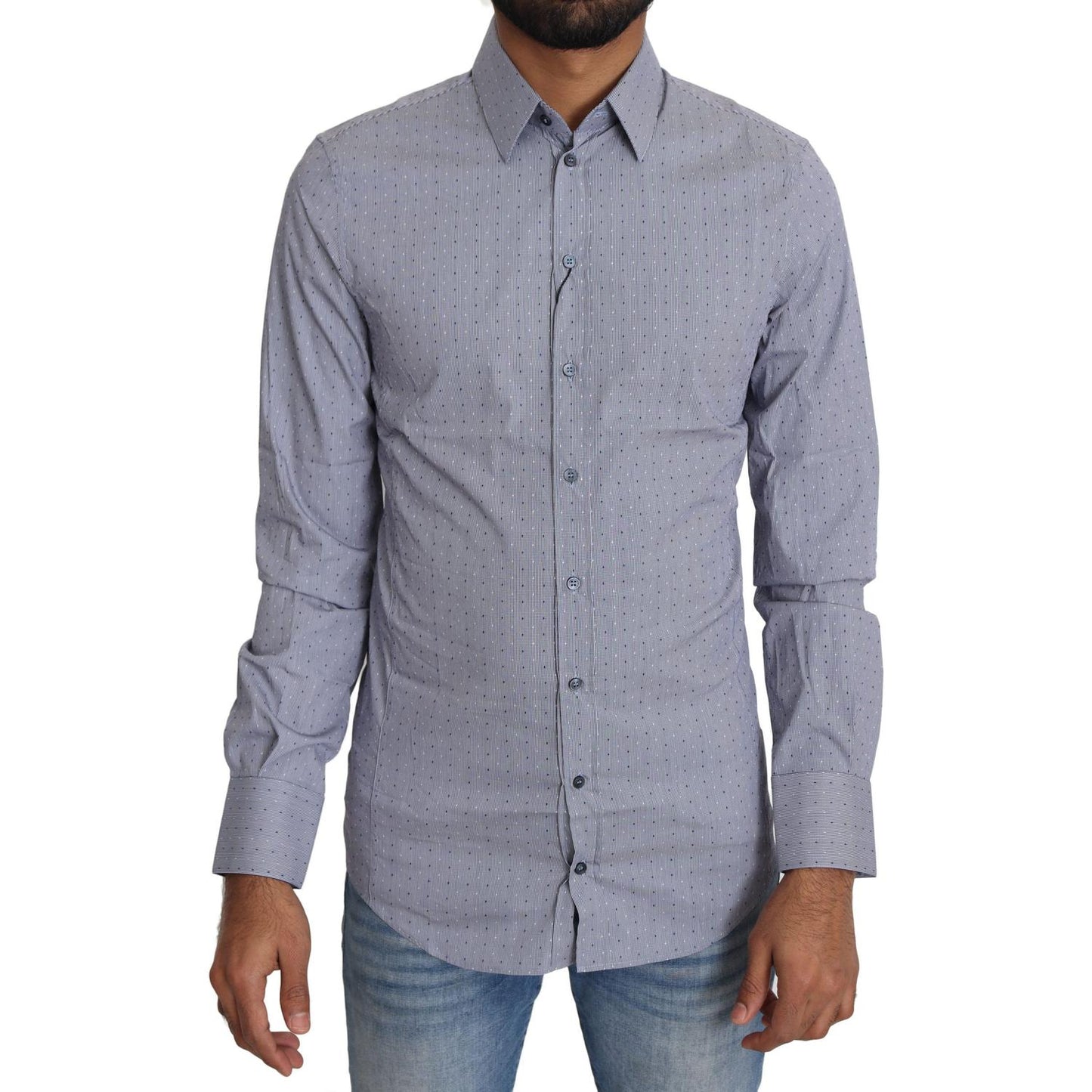 Dolce & Gabbana Gray Dotted Semi Fitted Formal SICILIA Shirt TSH5464-37