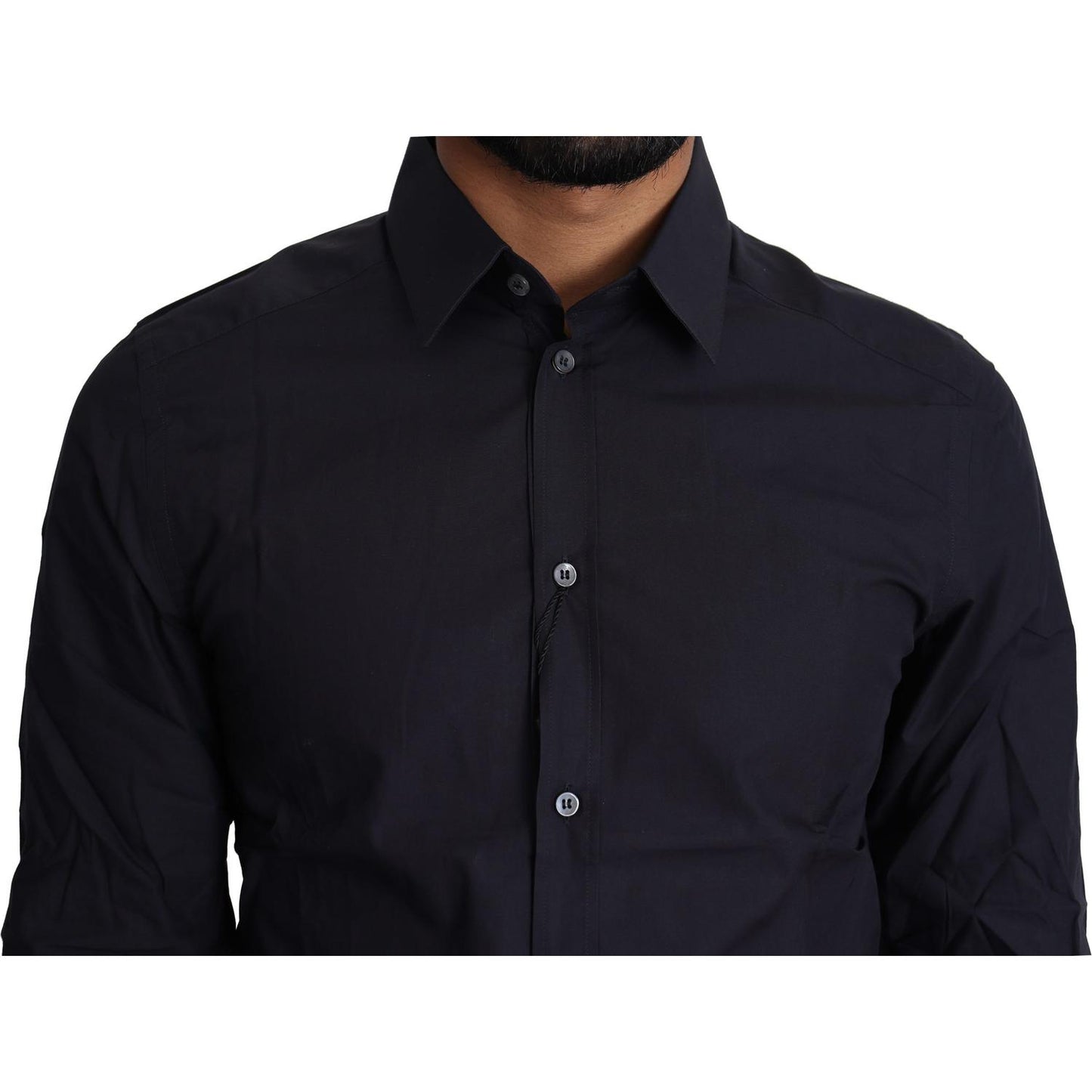 Dolce & Gabbana Navy Blue Cotton Formal Dress Shirt TSH5498-37
