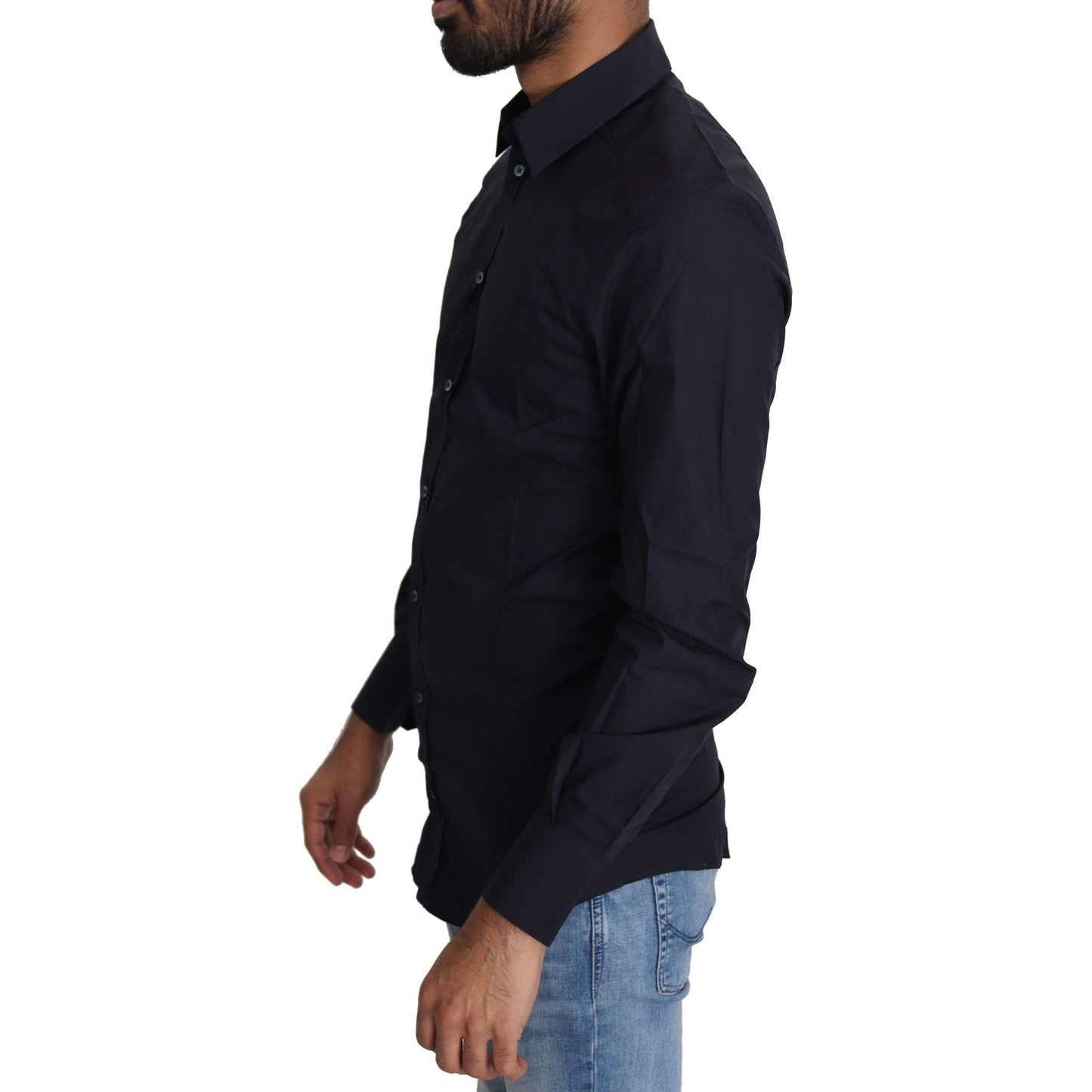 Dolce & Gabbana Navy Blue Cotton Formal Dress Shirt TSH5498-37
