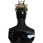 Dolce & Gabbana Gold Brass Floral Crystals LED Lights Crown Tiara Diadem SMY100466