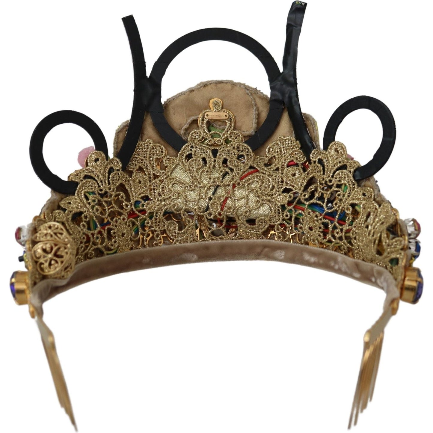Dolce & Gabbana Gold Brass Floral Crystals LED Lights Crown Tiara Diadem SMY100466