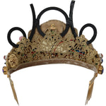 Dolce & Gabbana Gold Brass Floral Crystals LED Lights Crown Tiara Diadem SMY100466