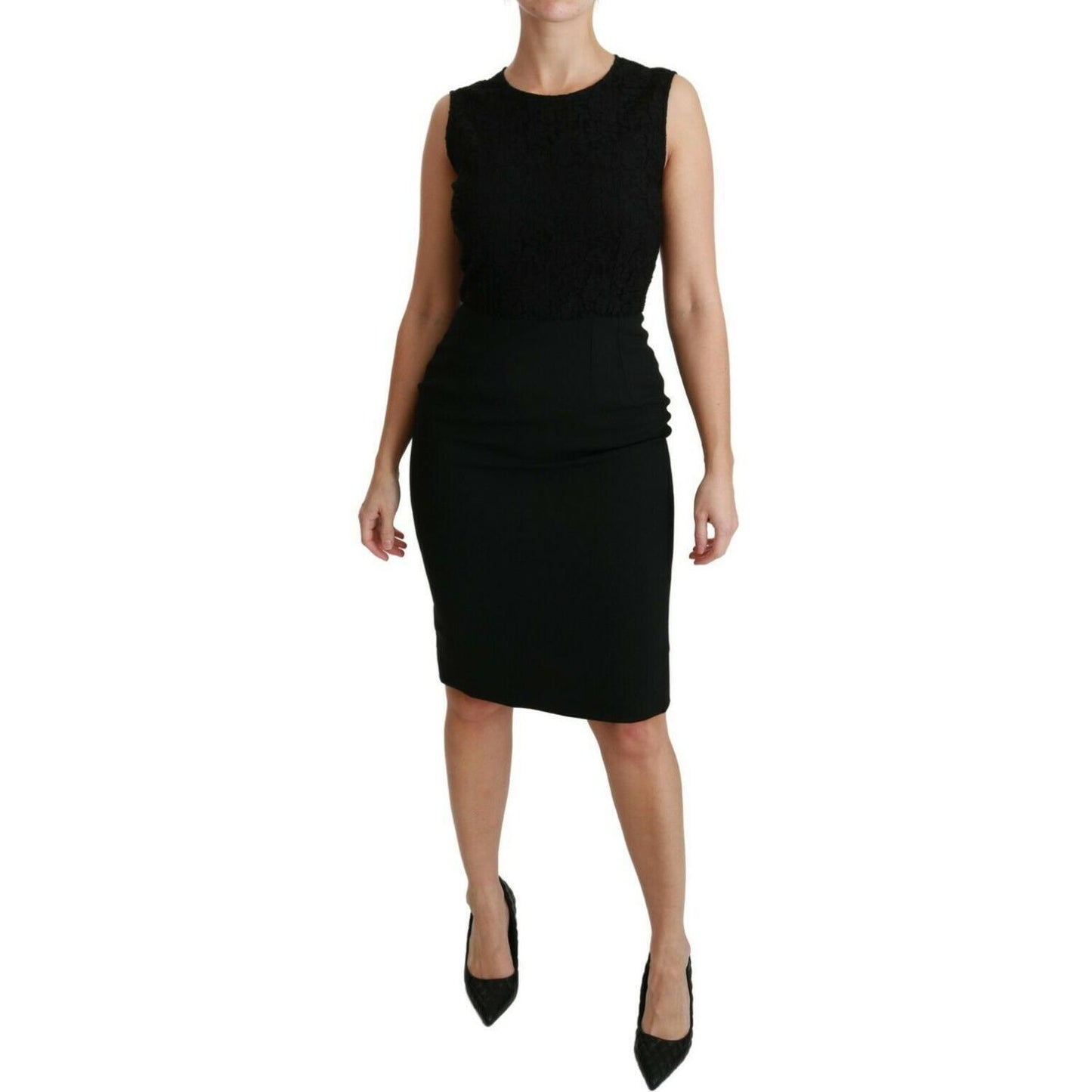 Dolce & Gabbana Black Floral Lace Sheath Gown Dress DR2166-38
