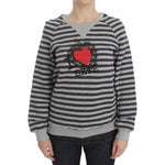 Exte Chic Gray Striped Crew-Neck Sweater Exte Dark Slate Gray