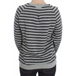 Exte Chic Gray Striped Crew-Neck Sweater Exte Dark Slate Gray