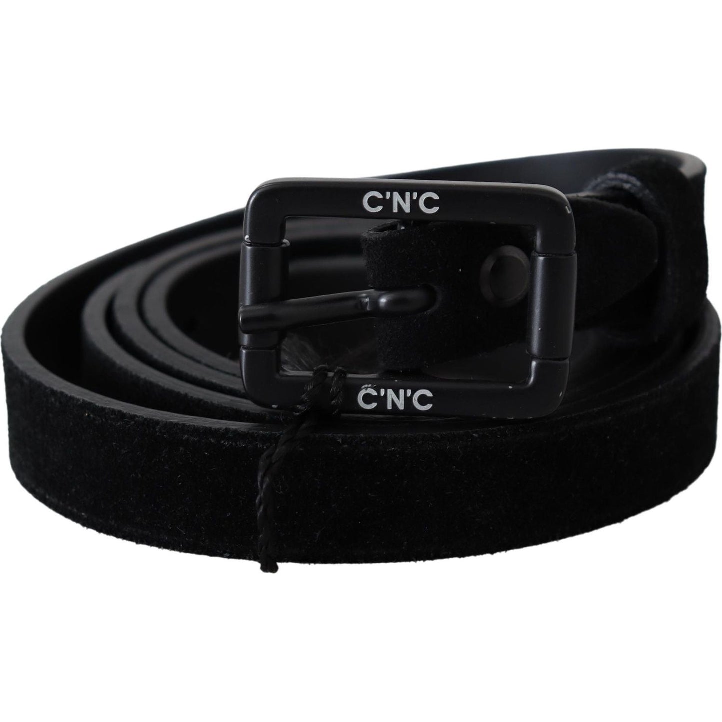 Costume National Black Leather Velvet Buckle Waist Belt BEL8072-100