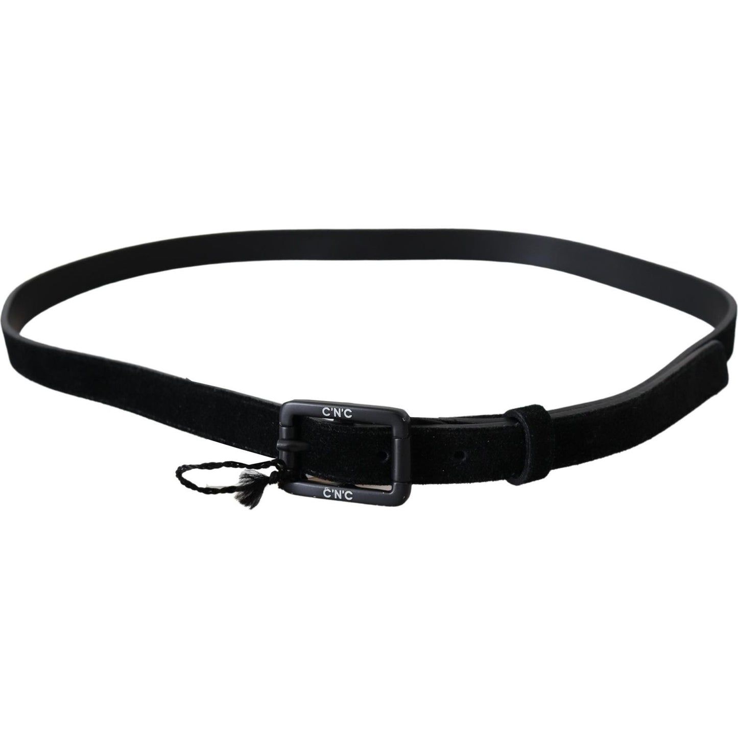 Costume National Black Leather Velvet Buckle Waist Belt BEL8072-100