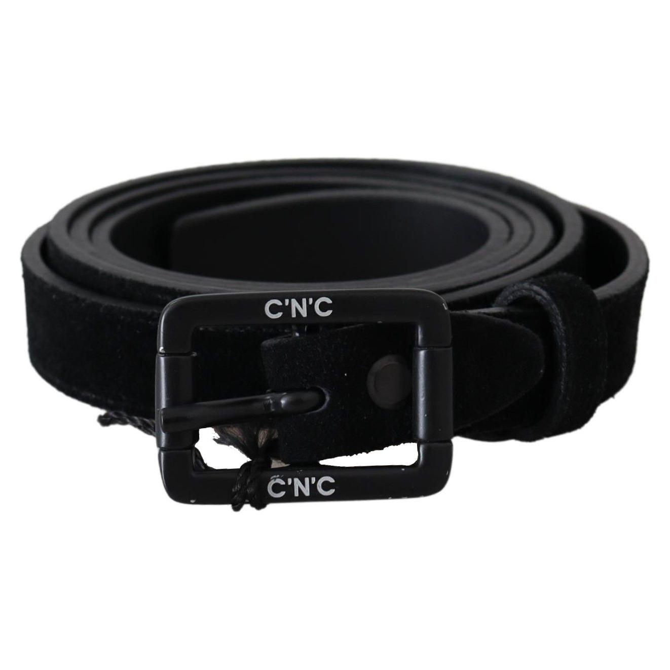 Costume National Black Leather Velvet Buckle Waist Belt BEL8072-100