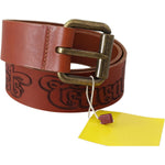 Just Cavalli Brown Leather Logo Bronze Rustic Metal Buckle Belt BEL8028-85