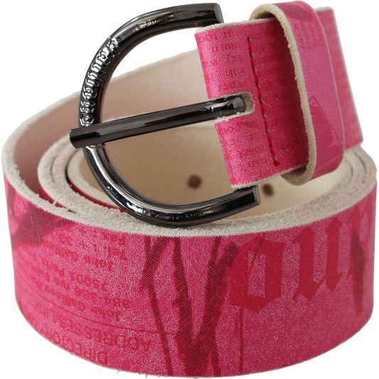 John Galliano Pink Leather Letter Logo Design Round Buckle Belt BEL8159-100