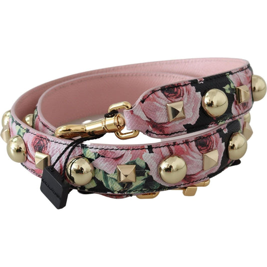 Dolce & Gabbana Pink Floral Gold Studs Bag Accessory Shoulder Strap BEL8198