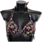 Dolce & Gabbana Black Floral Print Swimsuit Beachwear Bikini Tops BIK1263-IT1