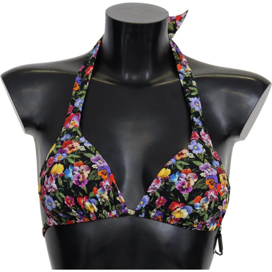 Dolce & Gabbana Black Floral Print Swimsuit Beachwear Bikini Tops BIK1263-IT1