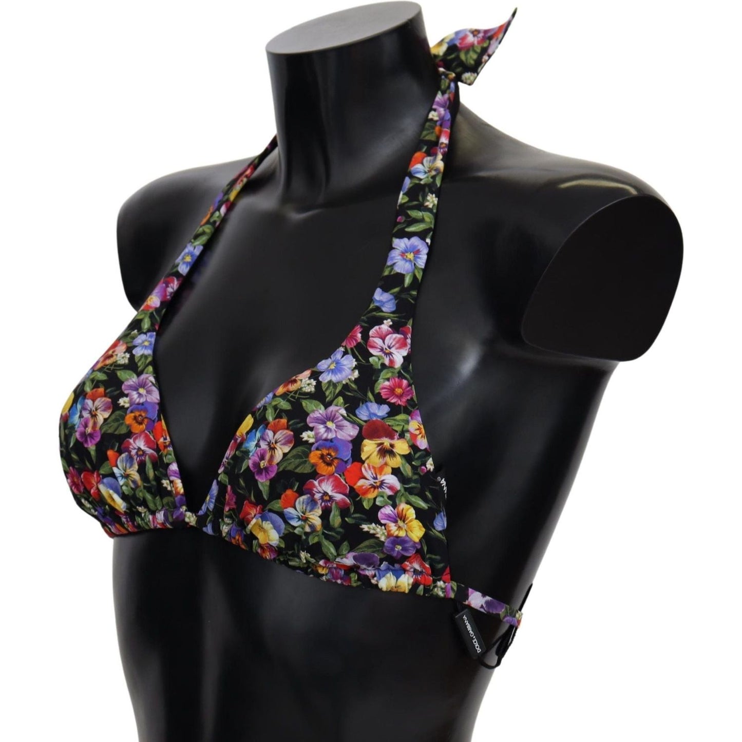 Dolce & Gabbana Black Floral Print Swimsuit Beachwear Bikini Tops BIK1263-IT1