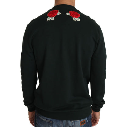 Dolce & Gabbana Green Crystal Heart Roses Gun Sweater