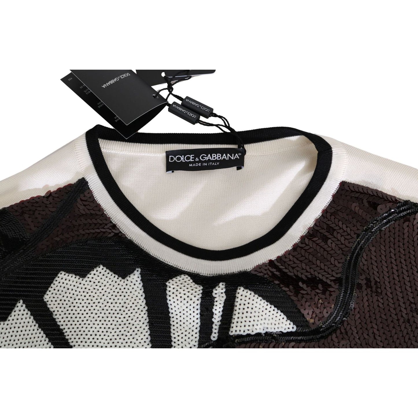 Dolce & Gabbana White Jazz Sequined Guitar Pullover Top Sweater TSH2521-IT44
