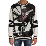 Dolce & Gabbana White Jazz Sequined Guitar Pullover Top Sweater TSH2521-IT44