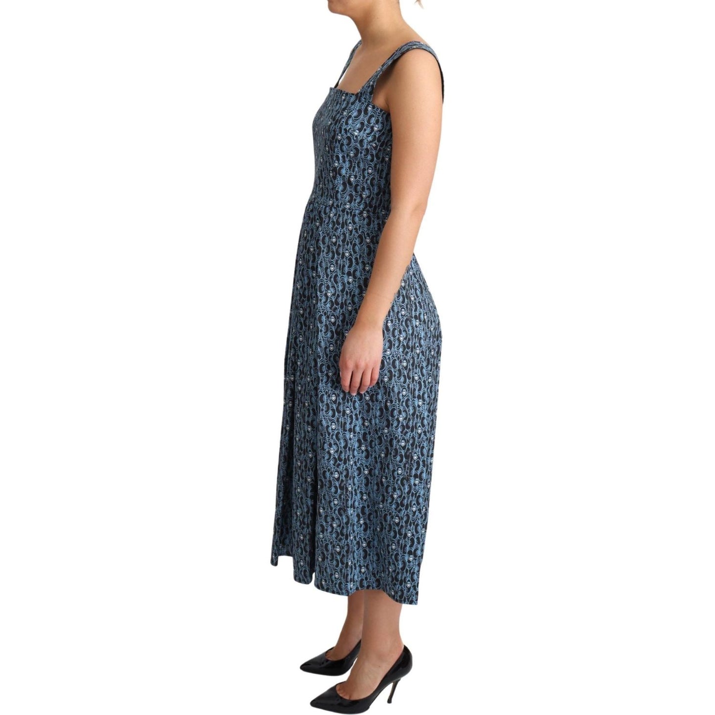 Dolce & Gabbana Blue Heart Cotton A-Line Stretch Dress DR2748-40