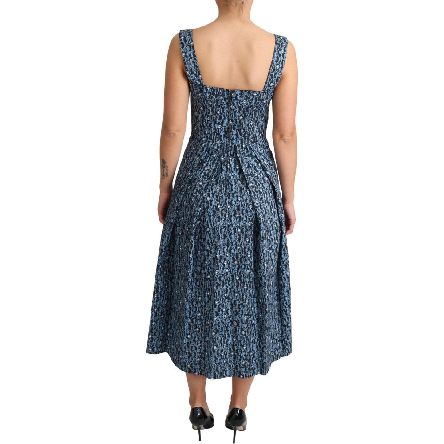 Dolce & Gabbana Blue Heart Cotton A-Line Stretch Dress DR2748-40