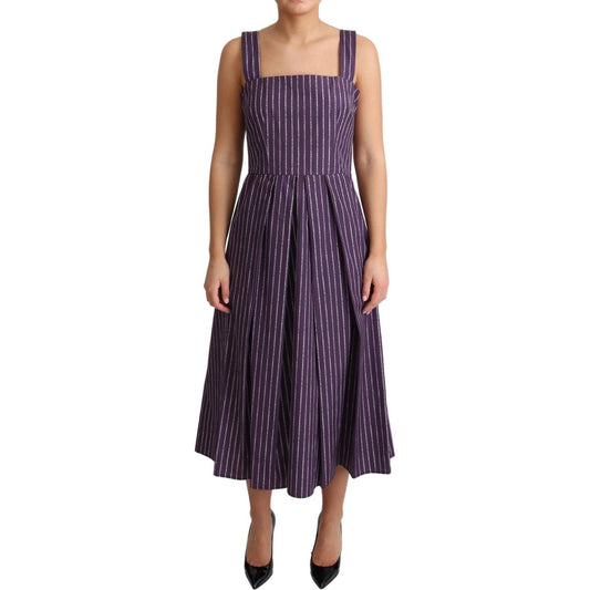 Dolce & Gabbana Purple Striped Cotton A-Line Stretch Dress DR2750-IT42