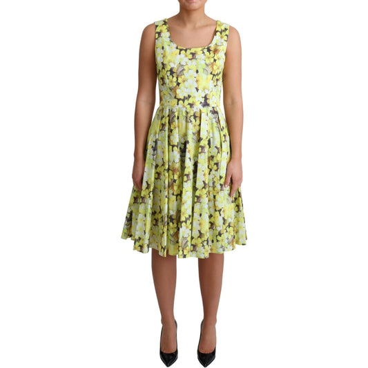 Dolce & Gabbana Yellow Floral Cotton Stretch Gown Dress DR2757-38