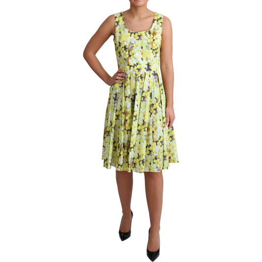 Dolce & Gabbana Yellow Floral Cotton Stretch Gown Dress DR2757-38