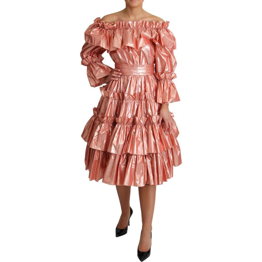 Dolce & Gabbana Pink Ruffled Dress Silk Cotton Gown Dress DR2796-36
