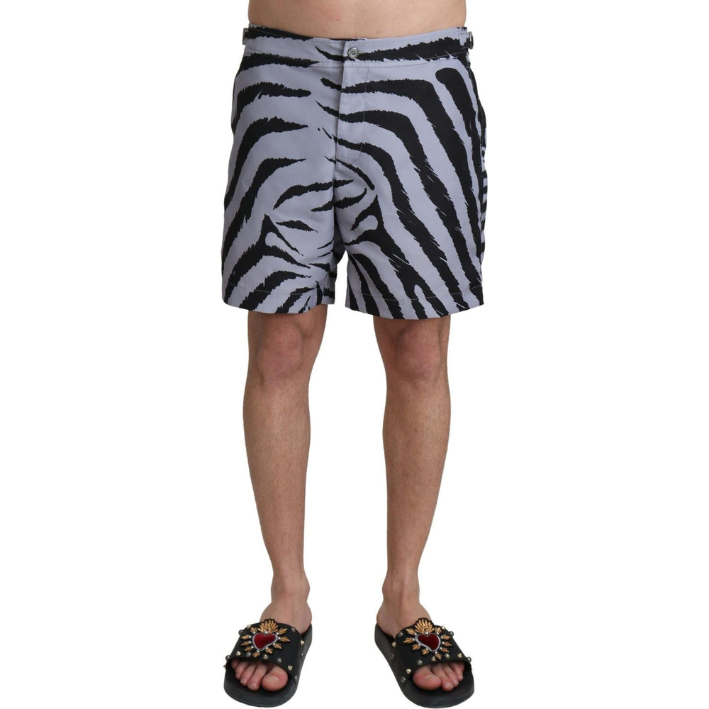 Dolce & Gabbana Elegant Gray Zebra Print Swim Trunks Dolce & Gabbana Dim Gray