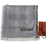Missoni Chic Unisex Gray Wool Scarf with Logo Embroidery Missoni Light Slate Gray