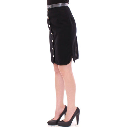 Corrado De Biase Black Metal Buttons Cotto Wool Skirt