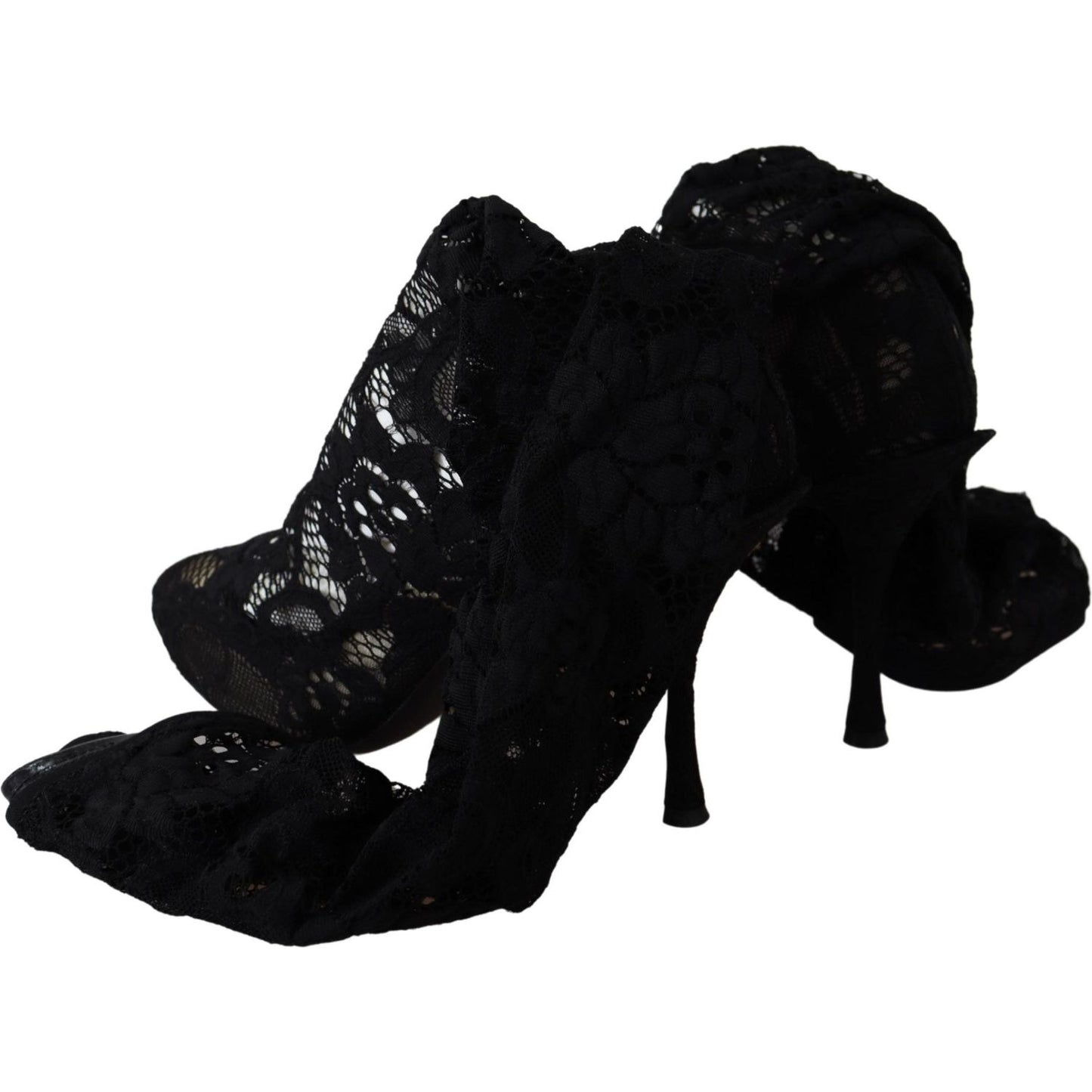 Dolce & Gabbana Black Taormina Lace Socks Boots Shoes Pumps LA8518-36