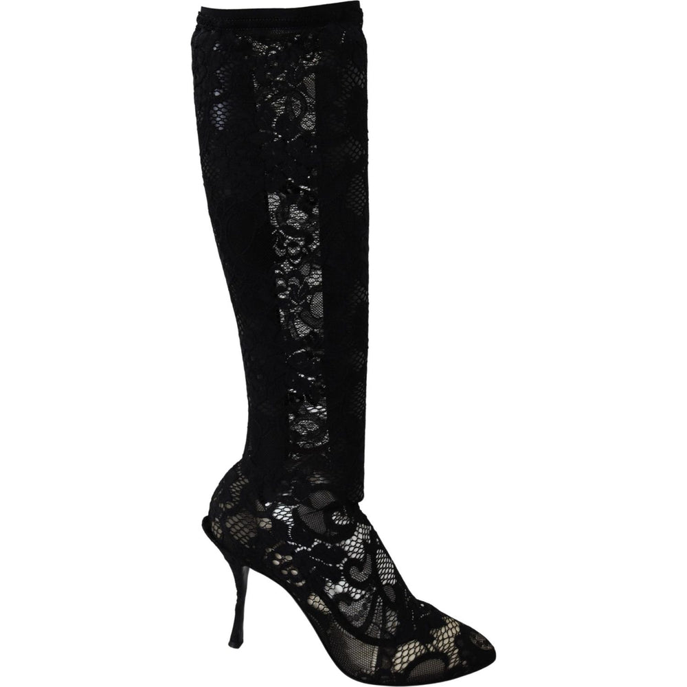 Dolce & Gabbana Black Taormina Lace Socks Boots Shoes Pumps LA8518-36