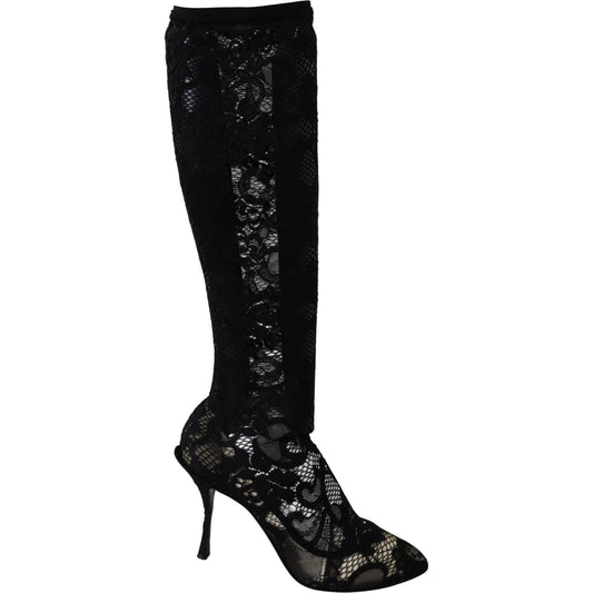 Dolce & Gabbana Black Taormina Lace Socks Boots Shoes Pumps LA8518-36