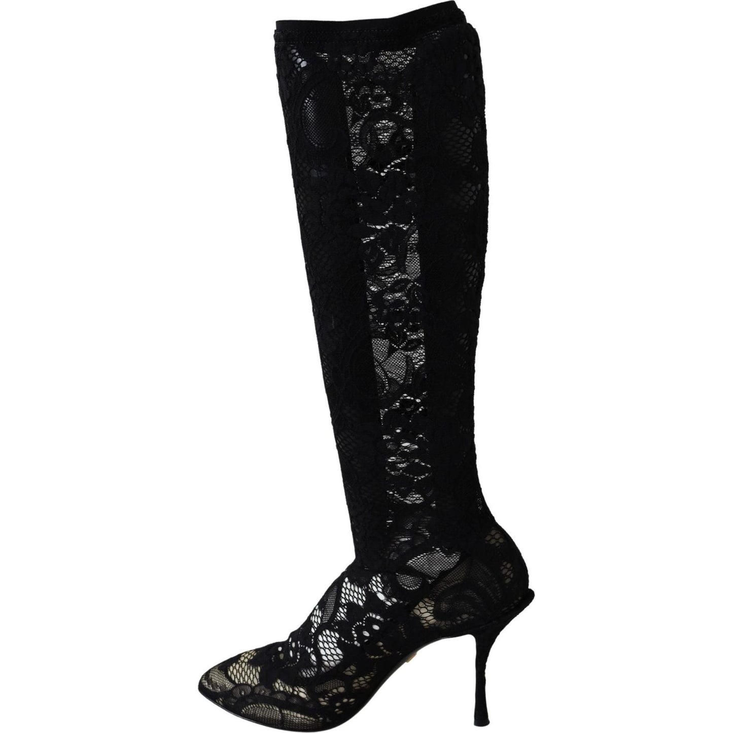 Dolce & Gabbana Black Taormina Lace Socks Boots Shoes Pumps LA8518-36