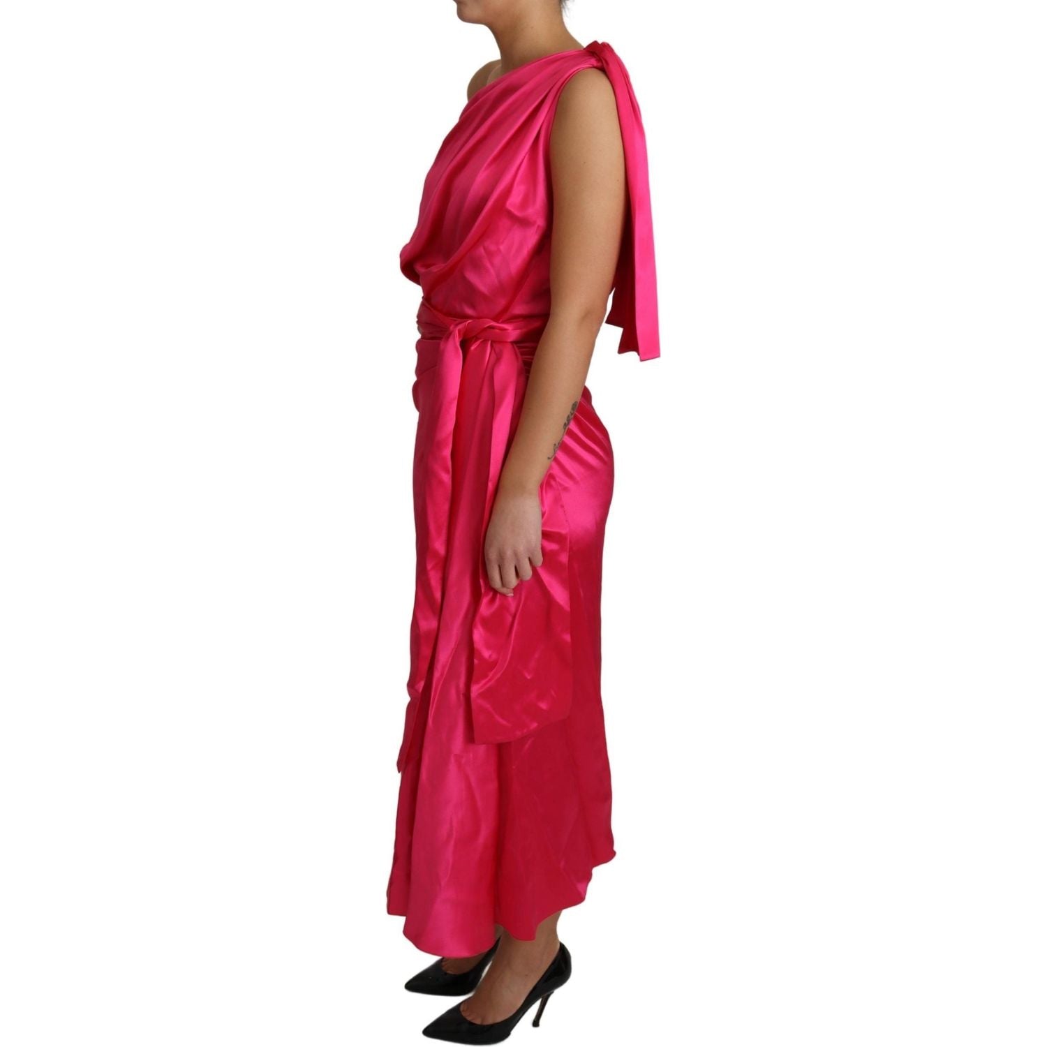 Dolce & Gabbana Dress Pink Fitted Cut One Shoulder Midi Dress