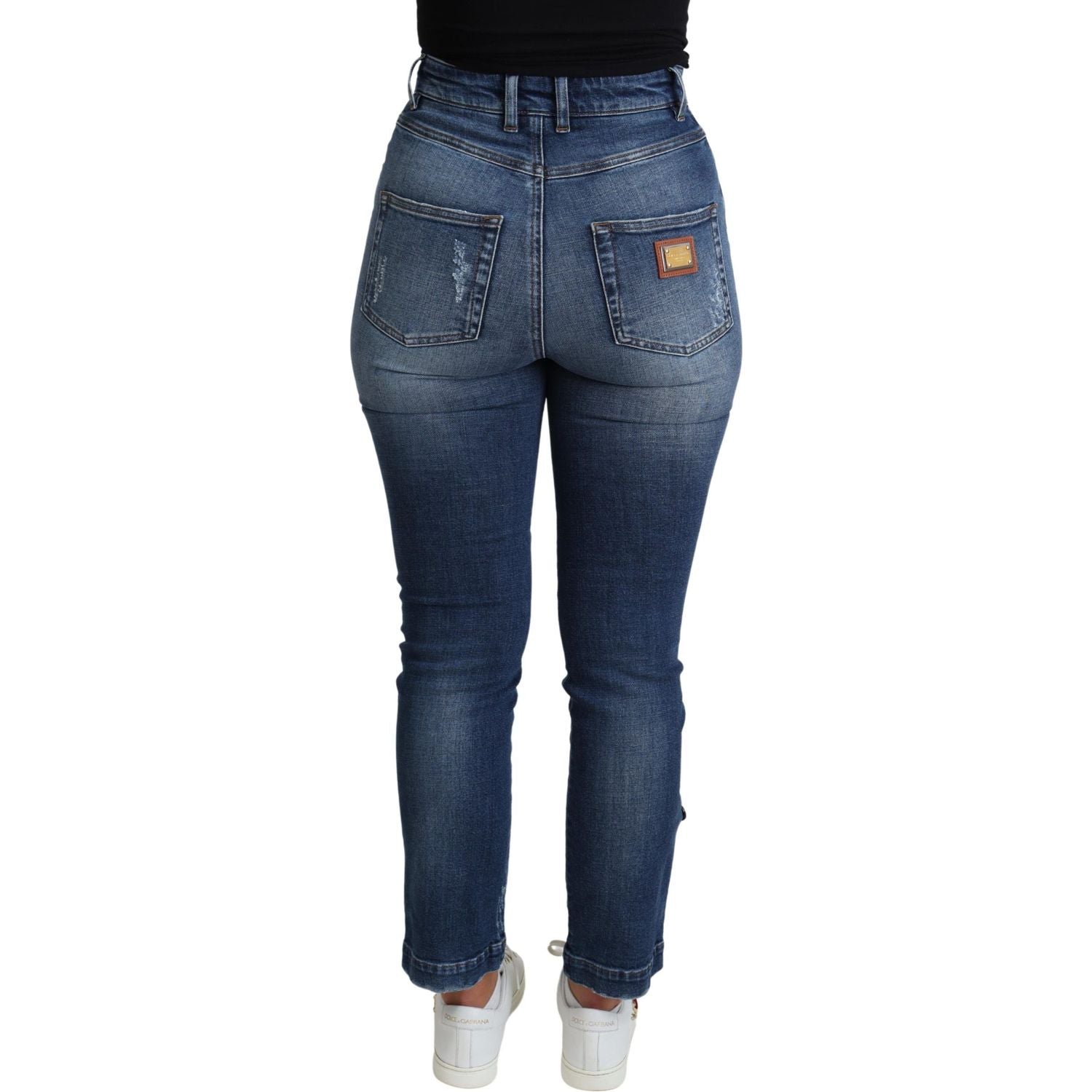 Dolce & Gabbana Blue Embellished Skinny Trouser Cotton Jeans