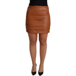Dolce & Gabbana Brown Lambskin High Waist Mini Pleated Skirt SKI1499-42