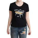 Moschino Chic Black Cotton Tee with Playful Print Moschino Tan