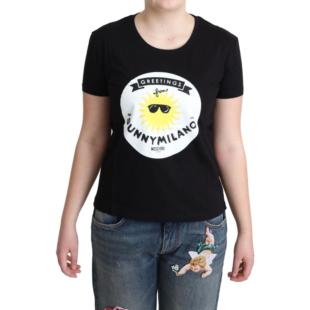 Chic Moschino Cotton Tee with Milano Print Moschino Light Gray