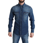 Dolce & Gabbana Blue Cotton Stretch Long Sleeves Denim Shirt TSH6194-38