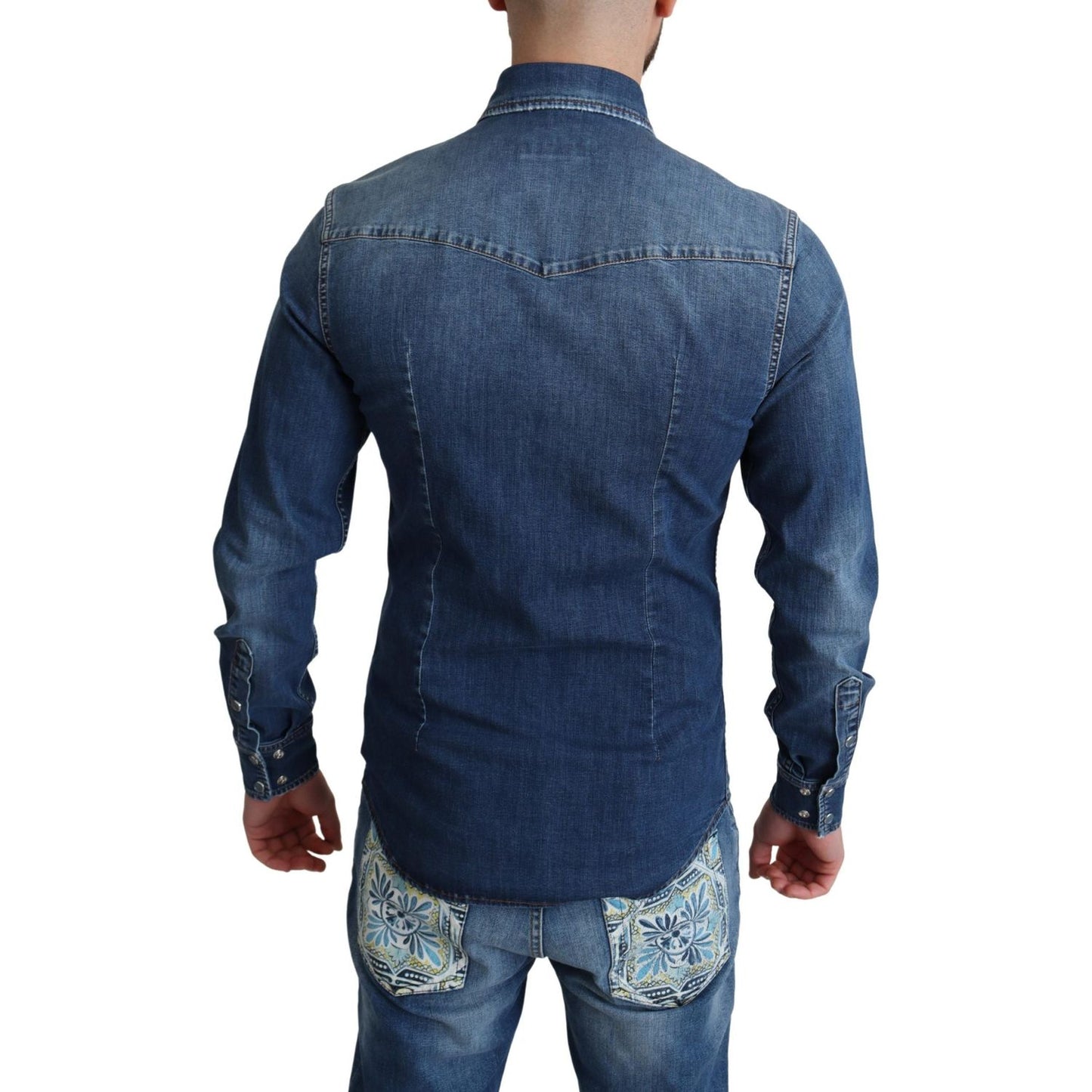 Dolce & Gabbana Blue Cotton Stretch Long Sleeves Denim Shirt TSH6194-38