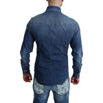 Dolce & Gabbana Blue Cotton Stretch Long Sleeves Denim Shirt TSH6194-38