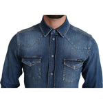 Dolce & Gabbana Blue Cotton Stretch Long Sleeves Denim Shirt TSH6194-38