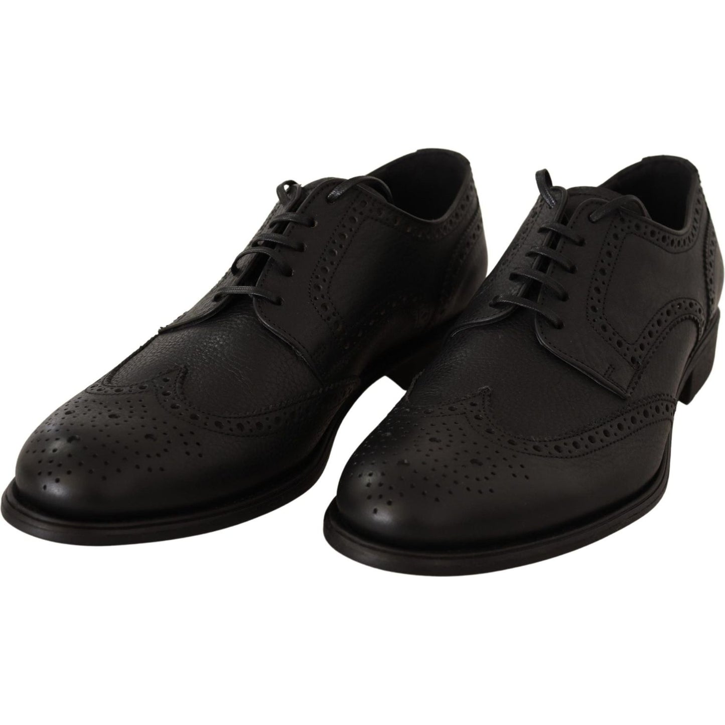 Dolce & Gabbana Black Leather Oxford Wingtip Formal Dress Shoes MV3974-39