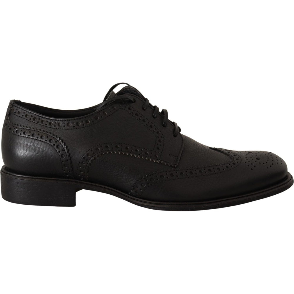 Dolce & Gabbana Black Leather Oxford Wingtip Formal Dress Shoes MV3974-39