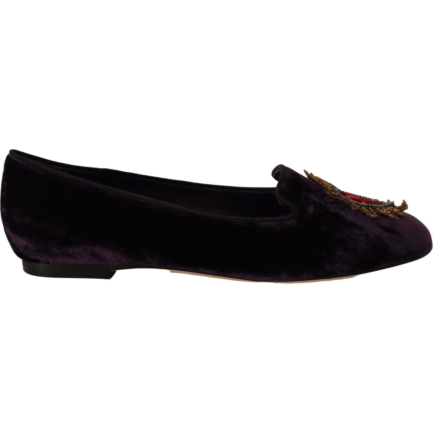 Dolce & Gabbana Purple Velvet DG Heart Loafers Flats Shoes LA9034-35