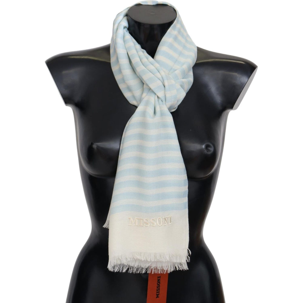 Missoni Elegant Cashmere Scarf with Linear Design Missoni Light Gray