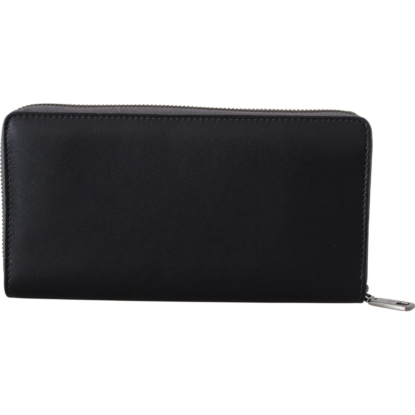 Dolce & Gabbana Black Zip Around Continental Clutch Leather Wallet VAS12506