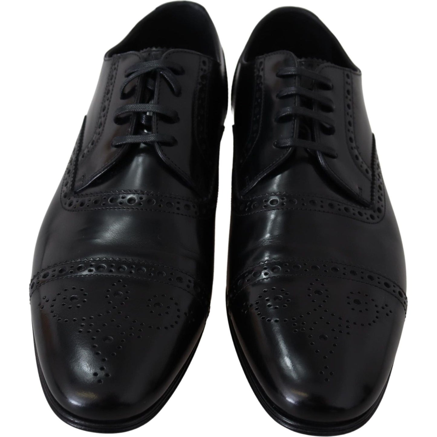 Dolce & Gabbana Black Leather Men Derby Formal Loafers Shoes MV3802 -39